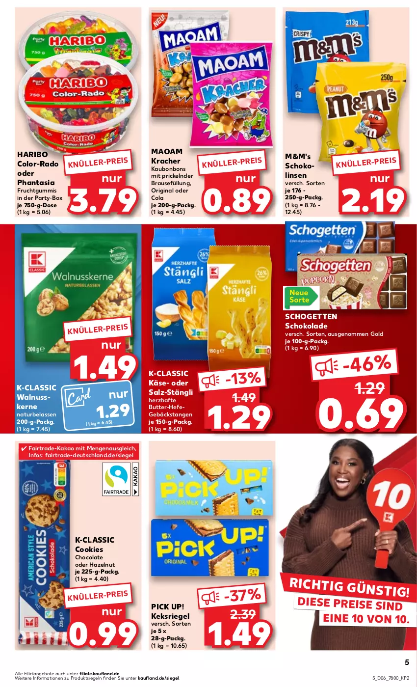 Aktueller Prospekt Kaufland - Prospekt - von 08.02 bis 14.02.2024 - strona 5 - produkty: angebot, angebote, bonbons, brause, butter, cola, cookie, cookies, eis, frucht, fruchtgummi, fruchtgummis, gin, haribo, Hefe, kakao, Käse, keks, kracher, linsen, maoam, natur, nuss, Pick Up!, reis, riegel, salz, schogetten, schoko, schokolade, Schokolinsen, Ti, walnuss, walnusskerne