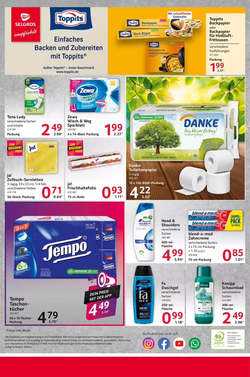 Aktueller Prospekt Selgros - Food - von 09.01 bis 15.01.2025 - strona 24 - produkty: angebot, angebote, Bad, blend-a-med, creme, duschgel, eis, flasche, frischhaltefolie, fritteuse, kneipp, LG, mac, papier, Rauch, reis, schaumbad, Serviette, servietten, Tasche, taschen, Tempo, Tena Lady, Ti, toppits, tuc, tücher, zahncreme