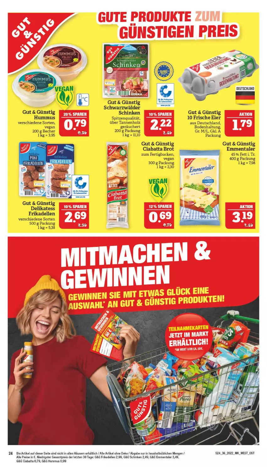 Aktueller Prospekt Marktkauf - Prospekt - von 04.09 bis 10.09.2022 - strona 24 - produkty: Becher, brot, ciabatta, dell, eier, eis, elle, emmentaler, frikadellen, Holz, hummus, reis, schinken, schwarzwälder schinken, spitzenqualität, Ti, ZTE