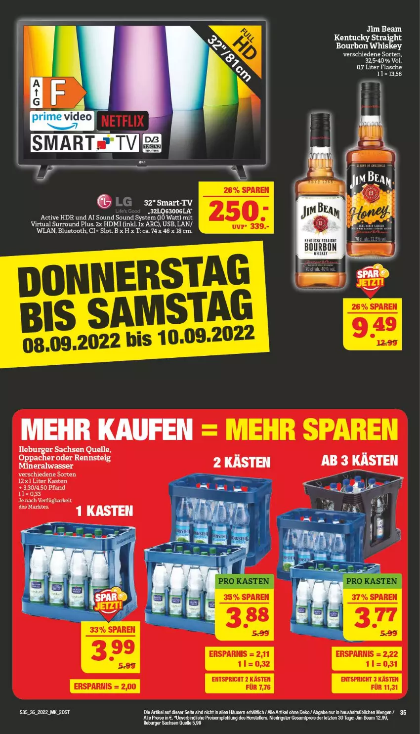 Aktueller Prospekt Marktkauf - Prospekt - von 04.09 bis 10.09.2022 - strona 35 - produkty: Alwa, bourbon, bourbon whiskey, burger, eis, elle, flasche, HDMI, jim beam, kentucky straight, mineralwasser, reis, sac, tee, teller, Ti, tuc, usb, wasser, whiskey, ZTE