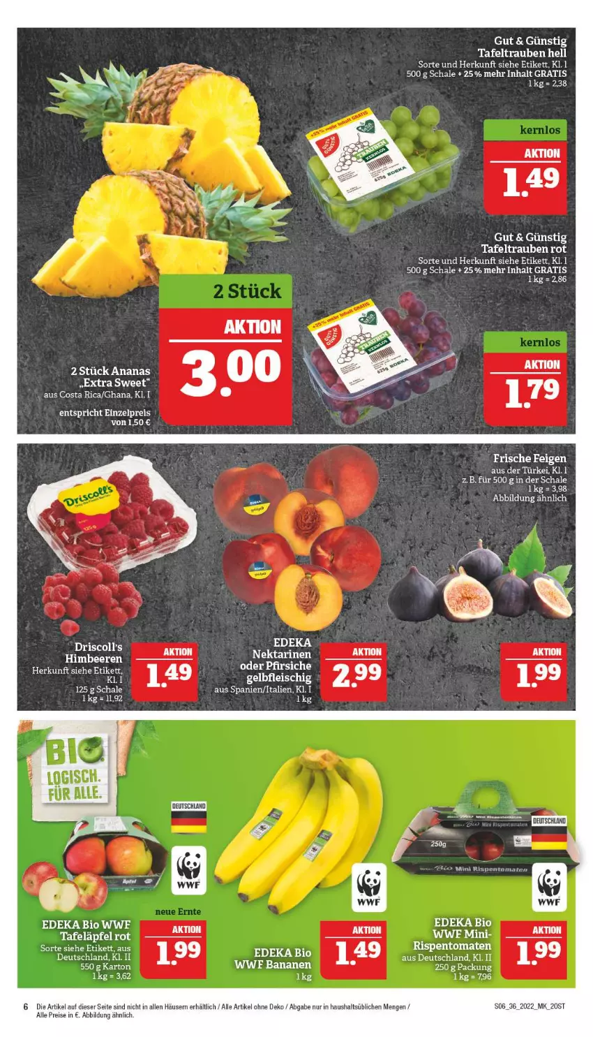 Aktueller Prospekt Marktkauf - Prospekt - von 04.09 bis 10.09.2022 - strona 6 - produkty: ananas, banane, bananen, beere, beeren, bio, deka, edeka bio, eis, ente, himbeer, himbeere, himbeeren, Nektar, nektarinen, reis, rispentomaten, Schal, Schale, tafeläpfel, tafeltrauben, Ti, tomate, tomaten, trauben