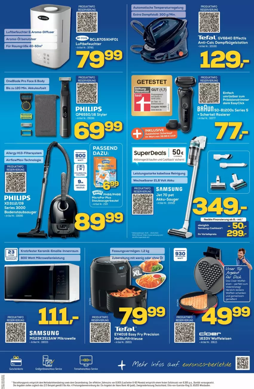 Aktueller Prospekt Euronics - Prospekte - von 02.02 bis 09.02.2022 - strona 7 - produkty: akku, auto, beutel, bügel, Bügelstation, dampfbügelstation, Diffuser, Effect, eis, elle, erde, gutschein, Luftbefeuchter, maille, mikrowelle, Philips, rasierer, Reinigung, Samsung, staubsauger, staubsaugerbeutel, tee, tefal, Ti, tisch, Waffeleisen