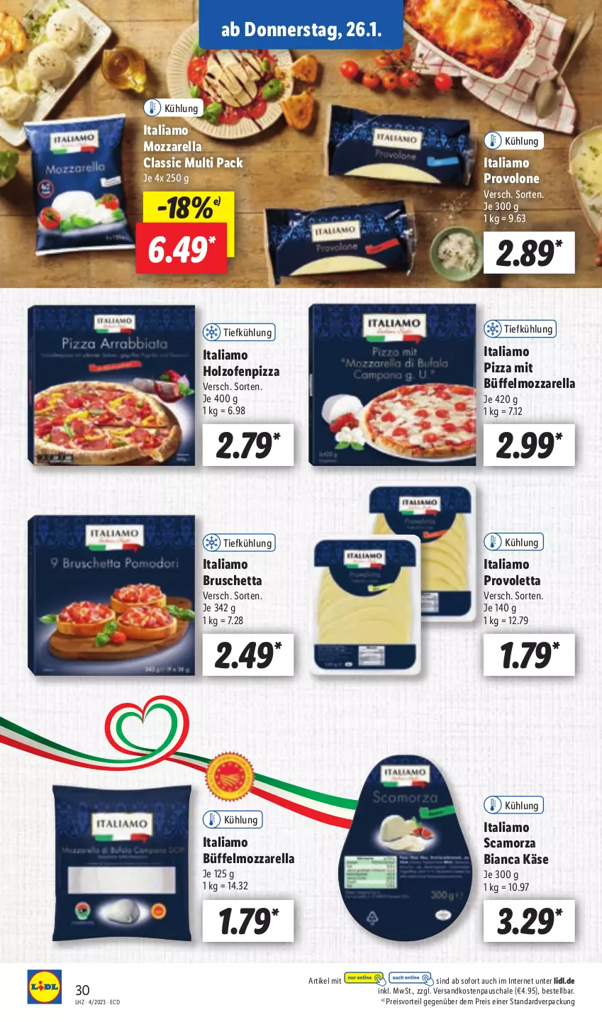 Aktueller Prospekt Lidl - Aktionsprospekt - von 23.01 bis 28.01.2023 - strona 30 - produkty: eis, Holz, italiamo, Käse, mozzarella, ndk, Ofen, pizza, preisvorteil, Provolone, reis, rel, Scamorza, Schal, Schale, Ti