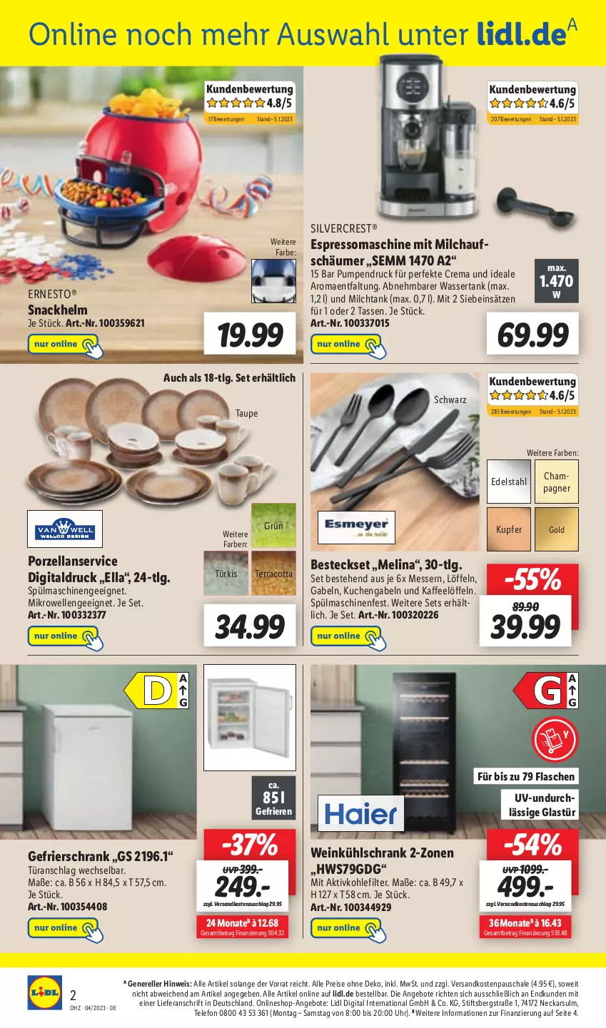 Aktueller Prospekt Lidl - Aktionsprospekt - von 23.01 bis 28.01.2023 - strona 42 - produkty: angebot, angebote, besteck, besteckset, champagne, champagner, edelstahl, eis, elle, ernesto, espresso, flasche, gabel, gefrierschrank, Glastür, kaffee, kuchen, kühlschrank, LG, Löffel, messer, mikrowelle, milch, milchaufschäumer, ndk, reis, rel, Schal, Schale, Schrank, silvercrest, snack, spülmaschinen, tasse, telefon, Ti, türanschlag wechselbar, uhr, wasser, wassertank, wein