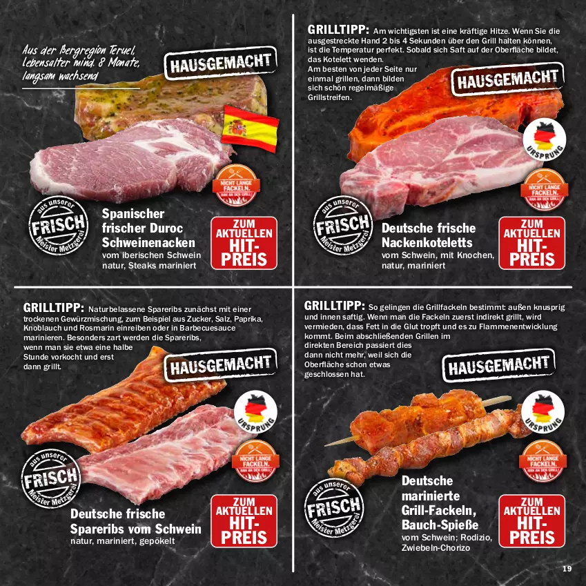 Aktueller Prospekt Hit - Wochenprospekt - von 19.05 bis 14.06.2025 - strona 19 - produkty: barbecue, Bau, chorizo, eis, elle, erde, gewürz, Gewürzmischung, grill, grill-fackeln, grillfackeln, grilltipp, knoblauch, kotelett, lamm, nackenkoteletts, natur, paprika, reifen, reis, rosmarin, saft, salz, sauce, schwein, schweine, schweinenacken, spareribs, steak, steaks, Ti, wein, weine, WICK, zucker, zwiebel, zwiebeln