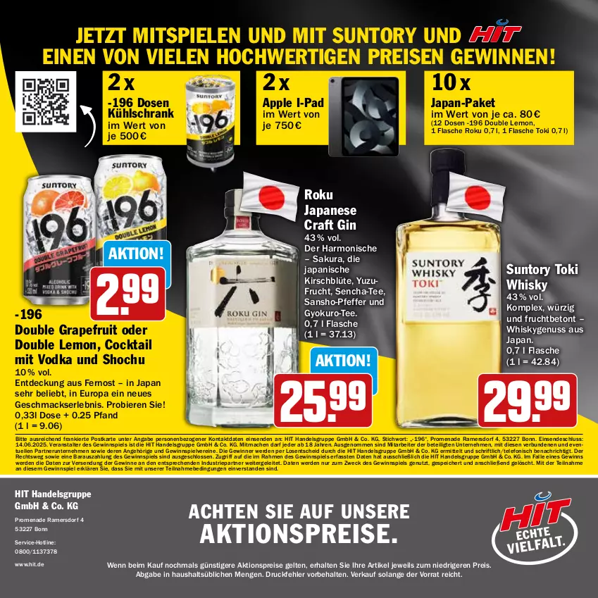 Aktueller Prospekt Hit - Wochenprospekt - von 19.05 bis 14.06.2025 - strona 32 - produkty: aktionspreis, Apple, bier, Biere, Blüte, cocktail, eis, elle, erde, flasche, frucht, gewinnspiel, gin, grapefruit, kirsch, kühlschrank, mac, nuss, pfeffer, reis, Schrank, Spiele, tee, telefon, Ti, vodka, weck, whisky, Yo