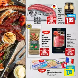 Gazetka promocyjna Hit - Wochenprospekt - Gazetka - ważna od 14.06 do 14.06.2025 - strona 13 - produkty: auer, bacon, baguette, Berger, braten, bratwurst, discount, eis, elle, Frühstücksspeck, gin, maille, nürnberger, Ofen, reis, rind, rinder, Rinderbratwurst, schnitten, senf, Speck, spitzenqualität, steinofen, Steinofen-Baguette, Ti, wurst