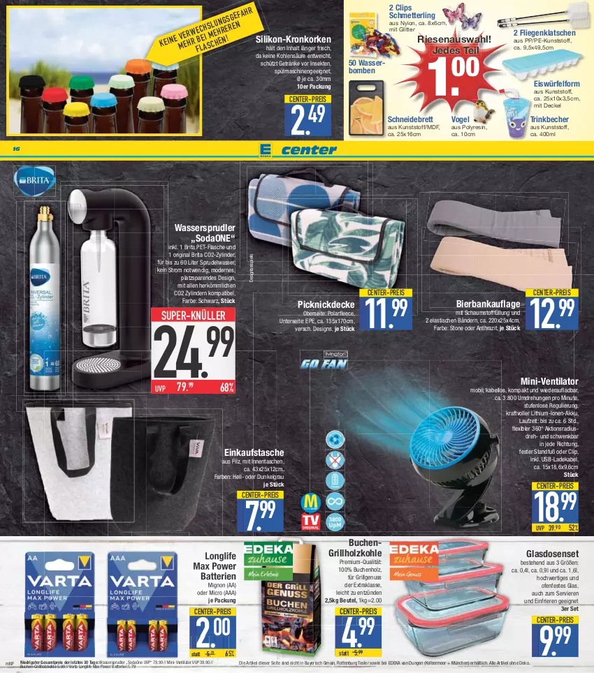 Aktueller Prospekt E Center - Angebote der Woche - von 12.06 bis 17.06.2023 - strona 16 - produkty: akku, asti, Bank, batterie, batterien, Becher, beutel, bier, brita, buch, decke, Deckel, deka, Einkaufstasche, eis, eiswürfel, ente, flasche, Fliegenklatsche, getränk, getränke, gin, grill, grillholzkohle, Holz, holzkohle, kraft, ladekabel, LG, Liege, longlife, Mett, Mode, nuss, Ofen, pet-flasche, picknickdecke, reis, Schmetterling, schneidebrett, sekt, Soda, Spiele, Sprudel, spülmaschinen, super-knüller, Tasche, taschen, Ti, tisch, trinkbecher, usb, varta, ventilator, wasser, wasserbomben, wassersprudler, würfel, ZTE