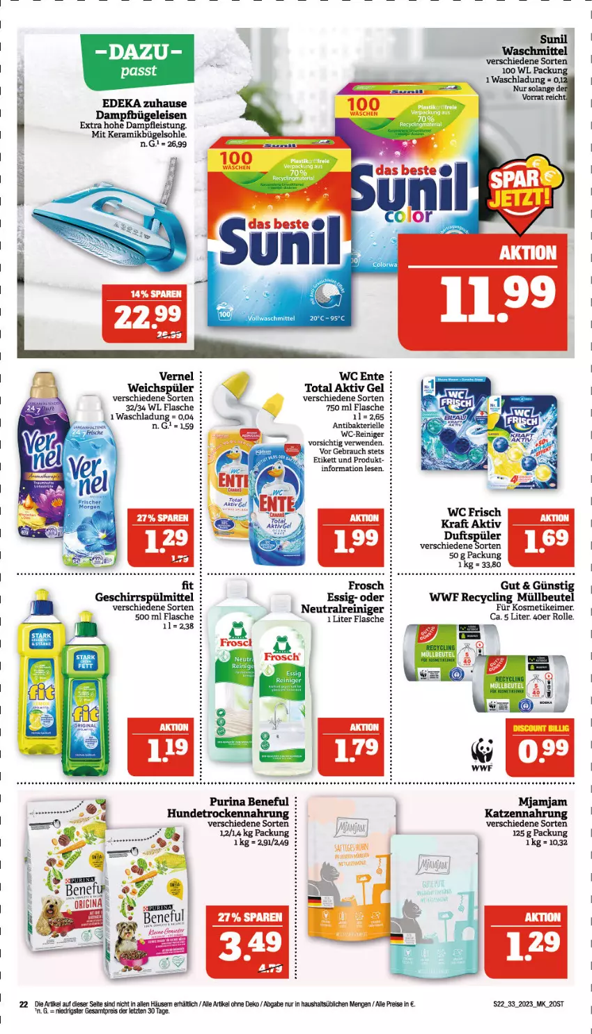 Aktueller Prospekt Marktkauf - Prospekt - von 13.08 bis 19.08.2023 - strona 22 - produkty: aktiv gel, beutel, bügel, Bügeleisen, Clin, dampfbügeleisen, deka, eimer, eis, elle, ente, flasche, geschirr, geschirrspülmittel, kosmetik, kosmetikeimer, kraft, müllbeutel, purina, Rauch, reiniger, reis, rwe, spülmittel, sunil, Ti, vernel, vollwaschmittel, waschmittel, wc ente, wc frisch, wc-reiniger, ZTE