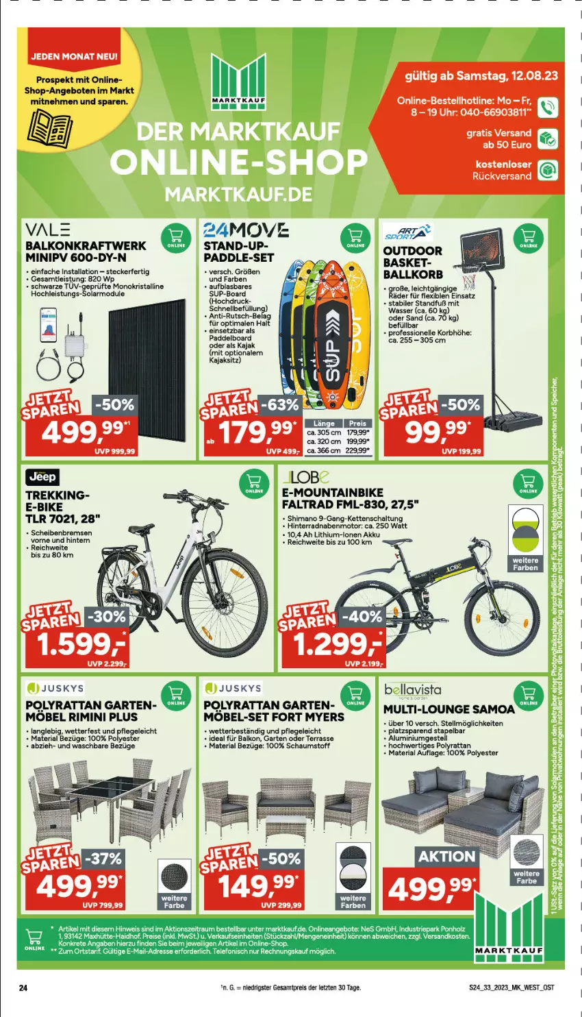 Aktueller Prospekt Marktkauf - Prospekt - von 13.08 bis 19.08.2023 - strona 24 - produkty: akku, aluminiumgestell, angebot, angebote, ball, E-Bike, eis, elle, Garten, Kajak, Kette, korb, kraft, Mountainbike, reis, Ria, Schal, shimano, Ti, uhr, wasser, ZTE