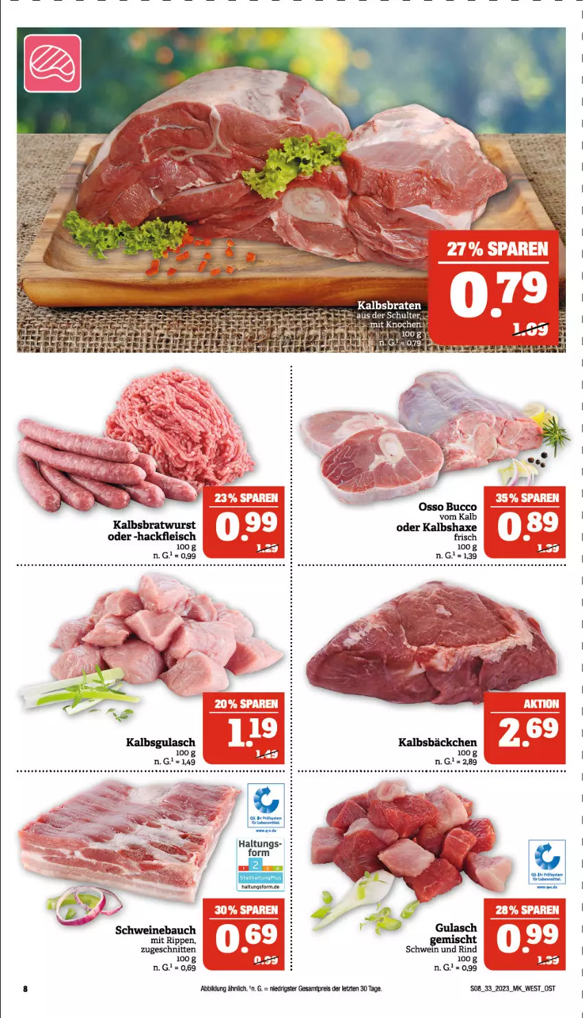 Aktueller Prospekt Marktkauf - Prospekt - von 13.08 bis 19.08.2023 - strona 8 - produkty: auer, Bau, Bauer, braten, bratwurst, eis, erde, fleisch, hackfleisch, Kalbsbäckchen, Kalbsbratwurst, reis, Rippen, schnitten, schwein, schweine, Schweinebauch, Ti, wein, weine, wurst, ZTE