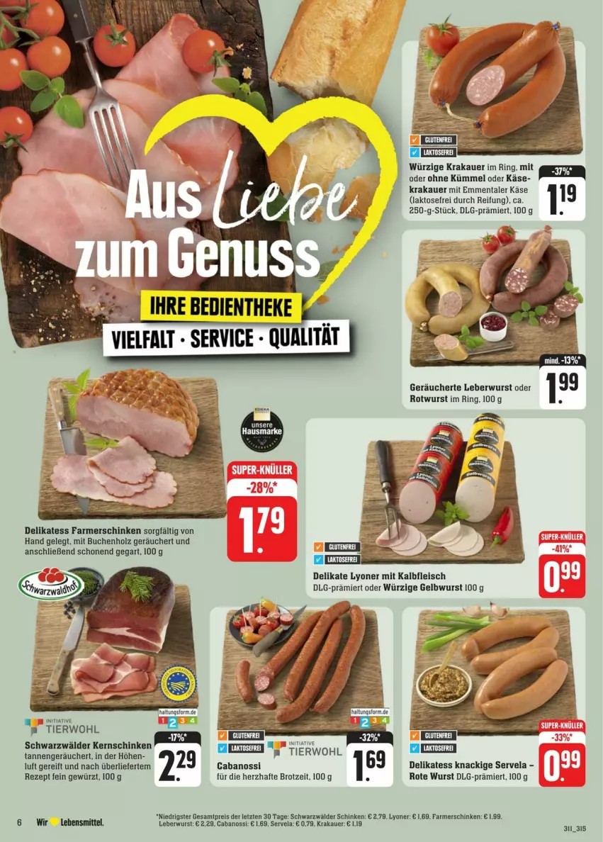 Aktueller Prospekt Edeka - Prospekte - von 20.01 bis 27.01.2024 - strona 10 - produkty: auer, brot, buch, Cabanossi, eis, emmentaler, farmerschinken, fleisch, gewürz, hausmarke, Holz, Kalbfleisch, Käse, kernschinken, krakauer, lebensmittel, leberwurst, LG, lyoner, mit kalbfleisch, reis, rezept, ring, Rotwurst, schinken, schwarzwälder schinken, Ti, wurst, Yo, ZTE