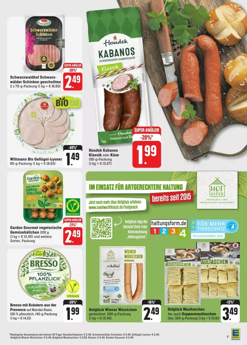 Aktueller Prospekt Edeka - Prospekte - von 20.01 bis 27.01.2024 - strona 11 - produkty: bio, bresso, eis, fleisch, garden gourmet, Geflügel, houdek, kabanos, Käse, kräuter, kräutern, lyoner, mandel, maultaschen, reis, schinken, schnitten, schwarzwälder schinken, Tasche, taschen, Vegeta, wiener, wiener würstchen, wiltmann, würstchen, Yo, ZTE