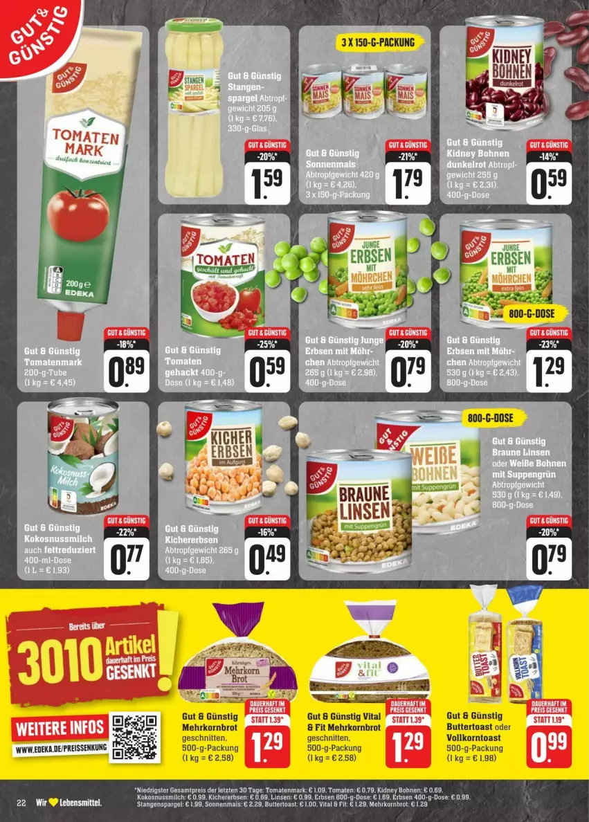 Aktueller Prospekt Edeka - Prospekte - von 20.01 bis 27.01.2024 - strona 28 - produkty: bohne, bohnen, brot, butter, Buttertoast, deka, eis, erbsen, kichererbsen, kidney, kidney bohnen, kokos, kokosnuss, Kokosnussmilch, korn, Kornbrot, linsen, mais, milch, nuss, reis, reiss, schnitten, spargel, stangenspargel, Ti, toast, tomate, tomaten, tomatenmark, vita, ZTE