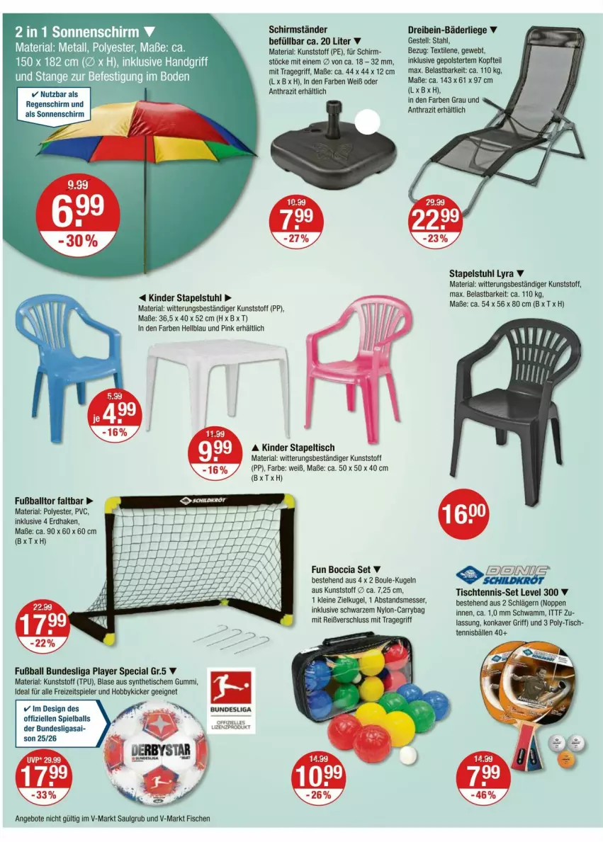 Aktueller Prospekt Vmarkt - Prospekte - von 24.07 bis 30.07.2025 - strona 16 - produkty: angebot, angebote, ball, Carrybag, elle, fisch, fische, Fußball, Hobby, Kinder, Kugel, leine, LG, Liege, messer, Ria, schirmständer, schwamm, sonnenschirm, Spiele, stapelstuhl, stuhl, Ti, tisch, tragegriff