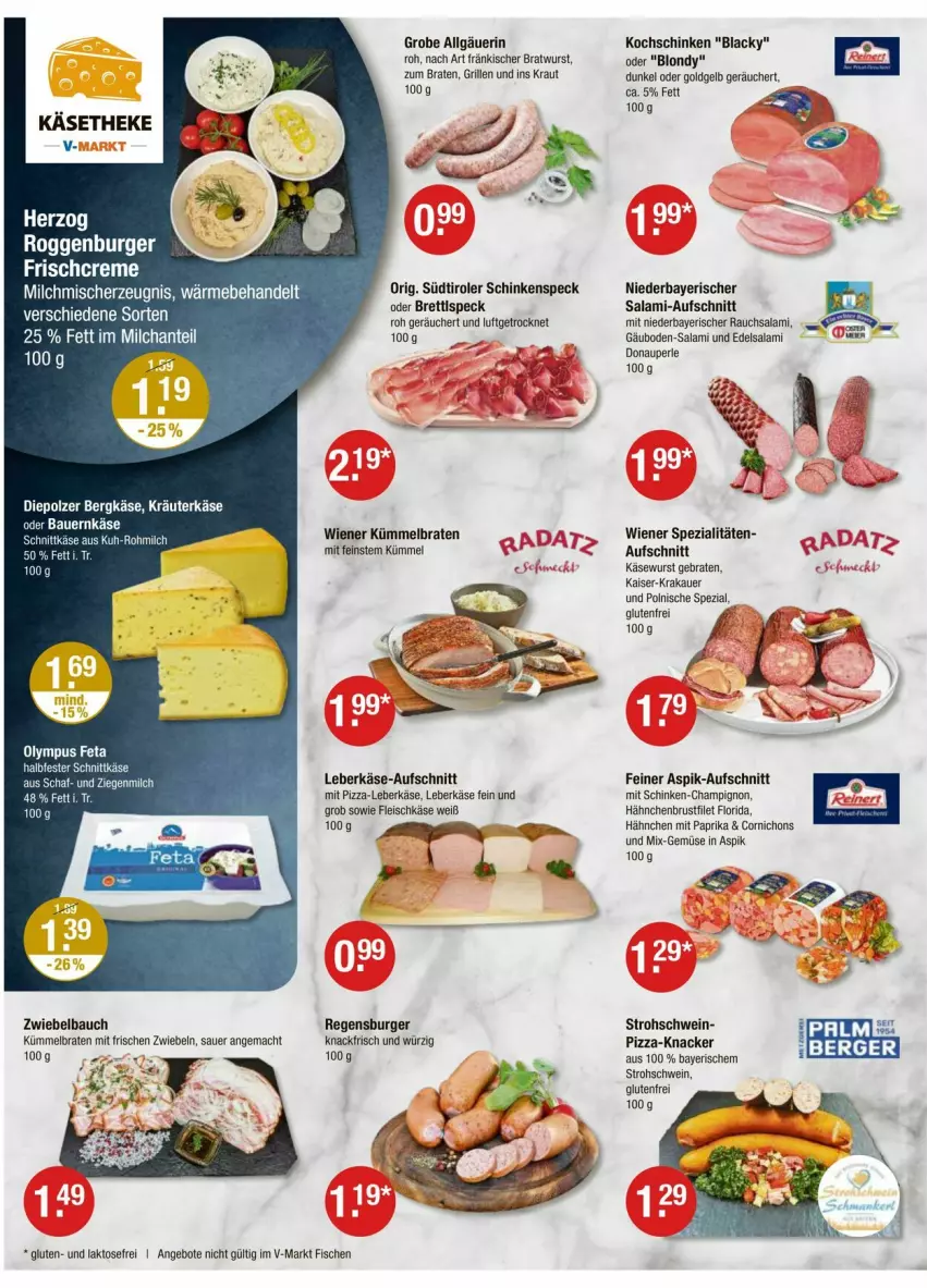 Aktueller Prospekt Vmarkt - Prospekte - von 24.07 bis 30.07.2025 - strona 2 - produkty: angebot, angebote, auer, aufschnitt, Bau, Bauer, Bergkäse, braten, bratwurst, brustfilet, burger, champignon, Edelsalami, eis, feta, filet, fisch, fische, fleisch, fleischkäse, grill, hähnchenbrust, hähnchenbrustfilet, halbfester schnittkäse, Kaiser, Käse, käsetheke, Käsewurst, knacker, kochschinken, krakauer, Kraut, kräuter, lack, leberkäs, leberkäse, LG, mac, milch, mit paprika, paprika, pizza, Rauch, regensburger, salami, schinken, schinkenspeck, schnittkäse, schwein, Speck, Spezi, südtiroler, Ti, wein, wiener, wurst, zwiebel, zwiebeln