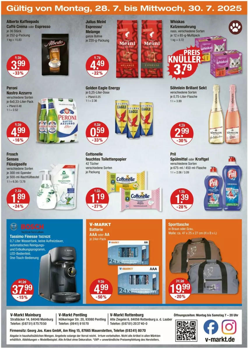 Aktueller Prospekt Vmarkt - Prospekte - von 24.07 bis 30.07.2025 - strona 20 - produkty: alle artikel ohne dekoration, angebot, angebote, auer, auto, beutel, bosch, brillant sekt, cottonelle, dekoration, dell, eis, elle, feuchtes toilettenpapier, finesse, flasche, flüssigseife, Frosch, kaes, katzennahrung, kraft, Mode, papier, Peroni, pril, Reinigung, reis, ring, Seife, sekt, sim, söhnlein, söhnlein brillant, spülmittel, tassimo, telefon, teller, Ti, tisch, toilettenpapier, tücher, uhr, wasser, wassertank, whiskas