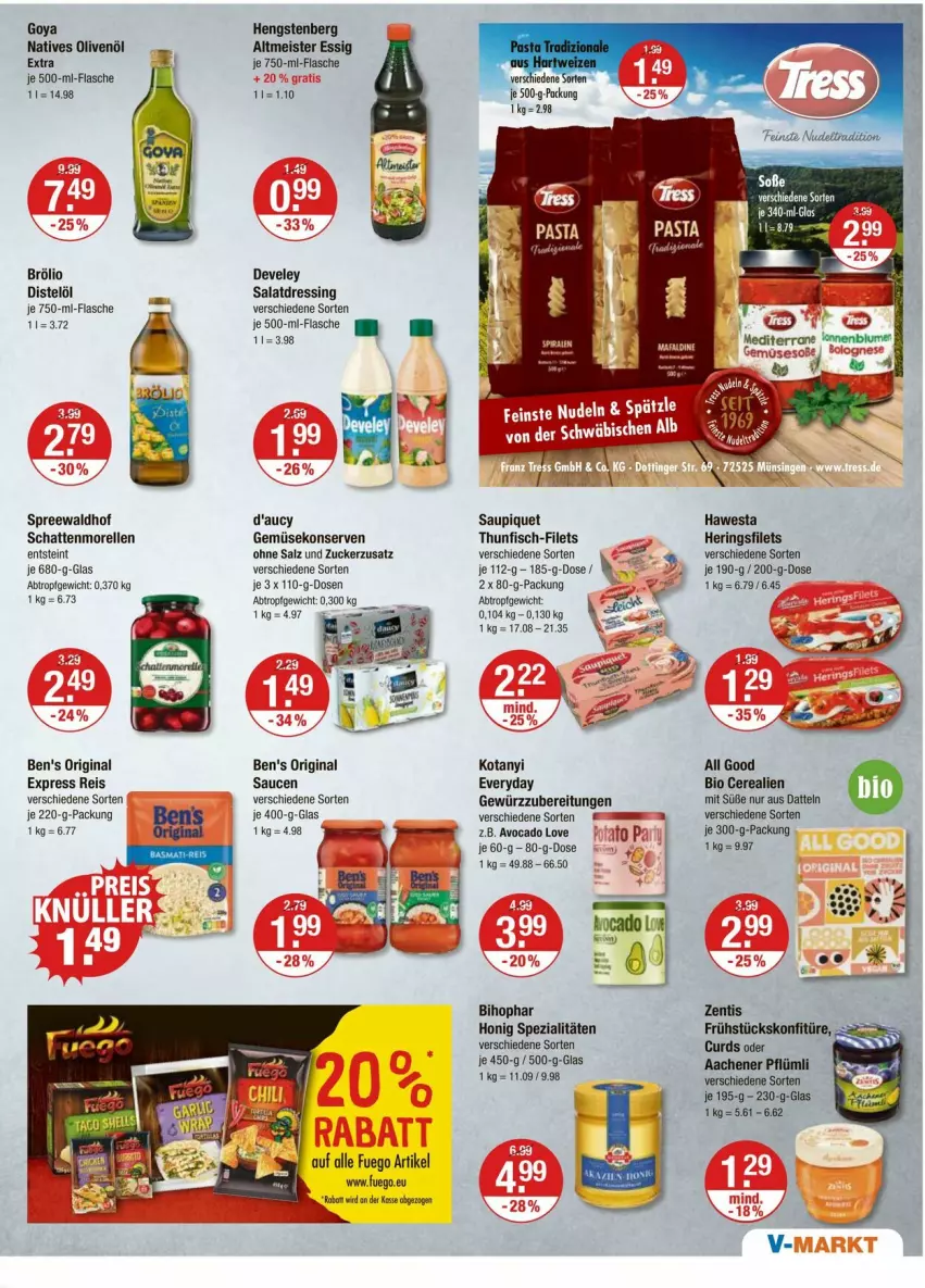 Aktueller Prospekt Vmarkt - Prospekte - von 24.07 bis 30.07.2025 - strona 7 - produkty: avocado, Bad, bihophar, bio, cerealien, Datteln, develey, dressing, eis, elle, essig, filet, filets, fisch, flasche, Gemüsekonserve, gewürz, gin, hawesta, hengstenberg, hering, Herings, heringsfilets, honig, Konserven, Meister, morellen, natives olivenöl, olive, oliven, olivenöl, reis, rel, ring, salat, salatdressing, salz, sauce, saucen, saupiquet, schattenmorellen, Spezi, spreewaldhof, thunfisch, Ti, zucker