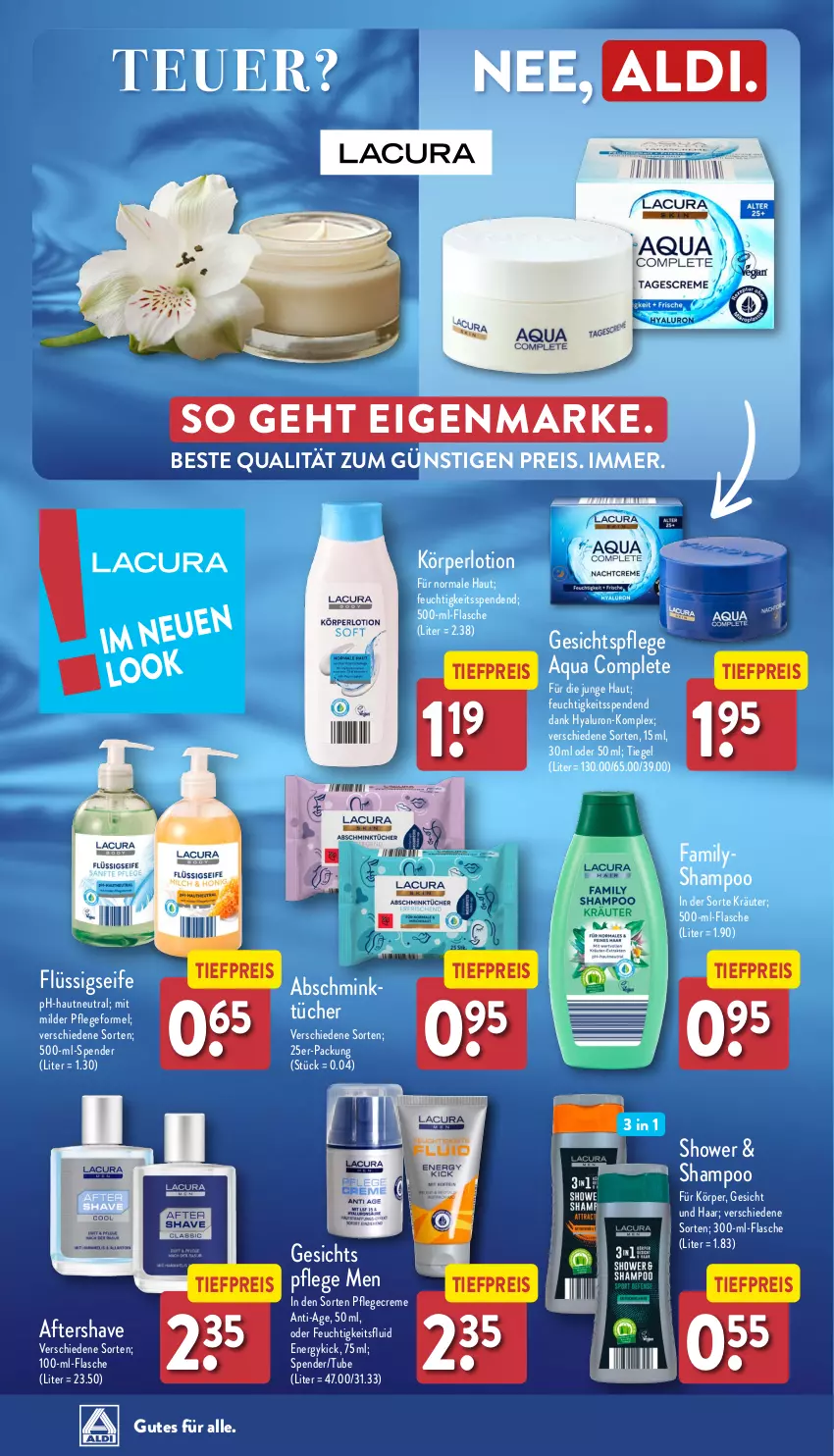 Aktueller Prospekt Aldi Nord - Von Montag - von 19.02 bis 24.02.2024 - strona 36 - produkty: aqua, creme, eis, flasche, flüssigseife, gesichtspflege, hyaluron, Körperlotion, kräuter, Lotion, Pflegecreme, reis, Seife, shampoo, Ti, tiefpreis, tücher