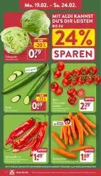 Gazetka promocyjna Aldi Nord - Von Montag - Gazetka - ważna od 24.02 do 24.02.2024 - strona 2 - produkty: aldi, angebot, beutel, eis, eisbergsalat, gurke, möhren, paprika, paprika rot, rispentomaten, salat, Schal, Schale, speisemöhren, Spitzpaprika, Ti, tomate, tomaten, ZTE