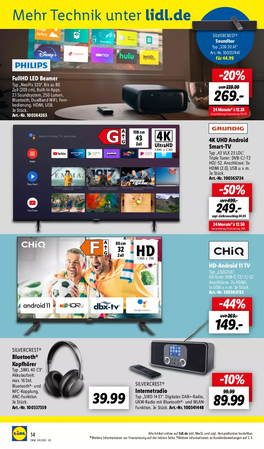 Aktueller Prospekt Lidl - Aktuelle Onlineshop-Highlights - von 01.09 bis 30.09.2023 - strona 14 - produkty: akku, dvb, DVB-T, fernbedienung, HDMI, kopfhörer, ndk, Radio, silvercrest, soundbar, Ti, tuner, uhd, usb, ZTE