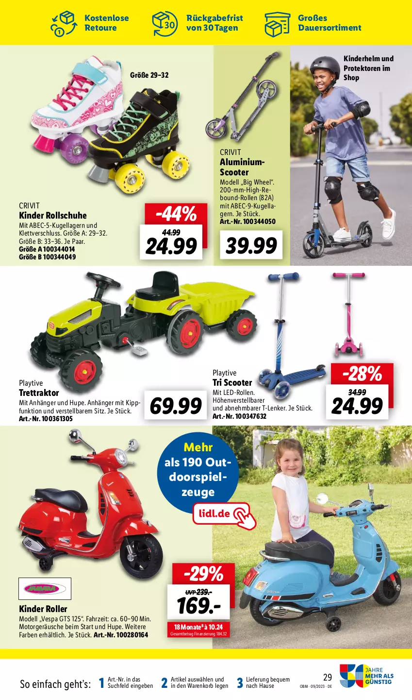 Aktueller Prospekt Lidl - Aktuelle Onlineshop-Highlights - von 01.09 bis 30.09.2023 - strona 29 - produkty: Anhänger, auer, crivit, dell, Kinder, korb, Kugel, Mode, Roller, schuhe, scooter, spielzeug, Ti