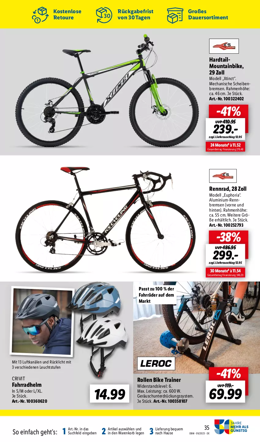 Aktueller Prospekt Lidl - Aktuelle Onlineshop-Highlights - von 01.09 bis 30.09.2023 - strona 35 - produkty: auer, crivit, dell, eis, Fahrrad, fahrradhelm, korb, Mode, Mountainbike, Ria, rücklicht, Ti