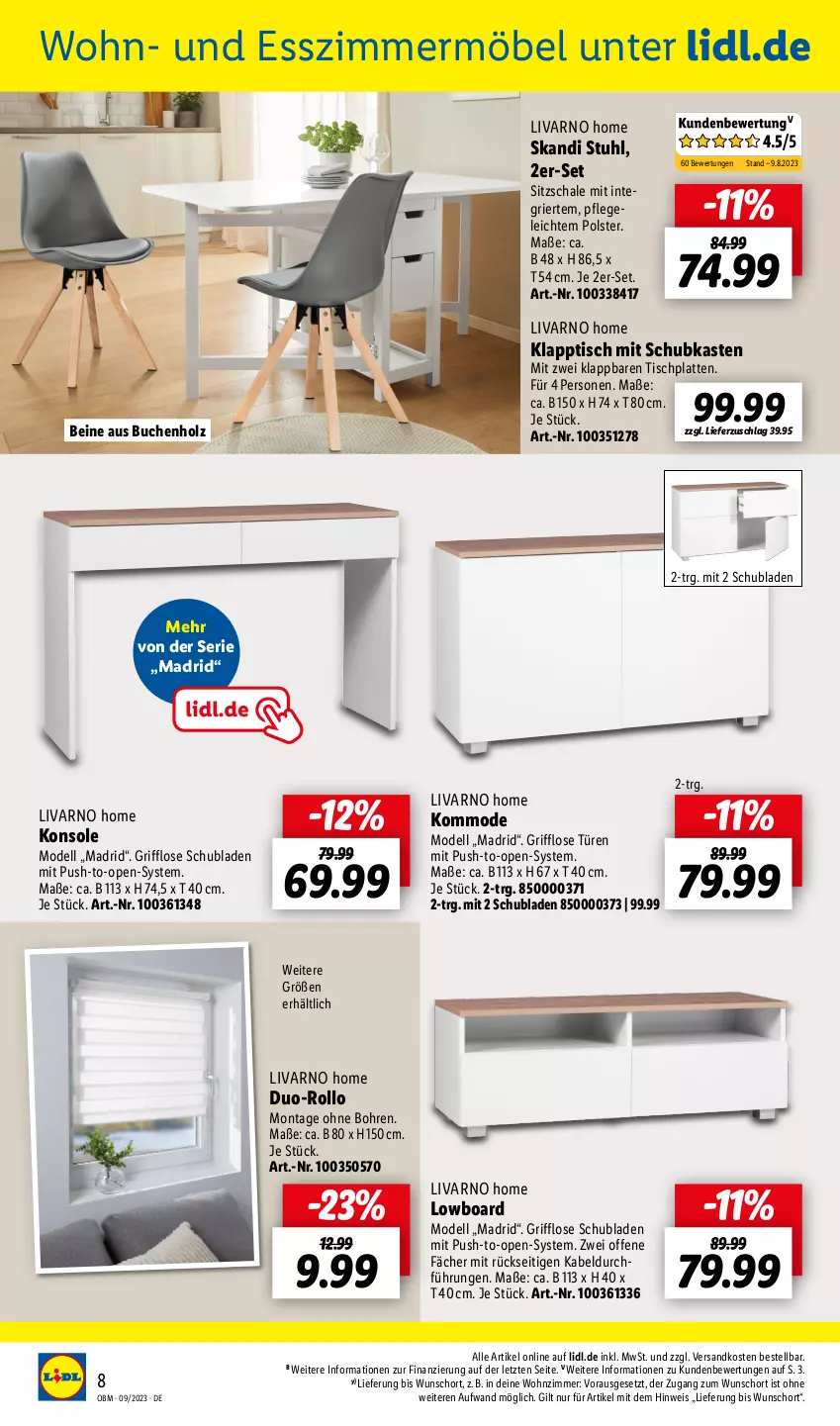 Aktueller Prospekt Lidl - Aktuelle Onlineshop-Highlights - von 01.09 bis 30.09.2023 - strona 8 - produkty: buch, dell, eis, Esszimmer, Holz, HP, klapptisch, kommode, latte, lowboard, möbel, Mode, ndk, Schal, Schale, schubkasten, schubladen, stuhl, Ti, tisch, tischplatte, Tischplatten, ZTE