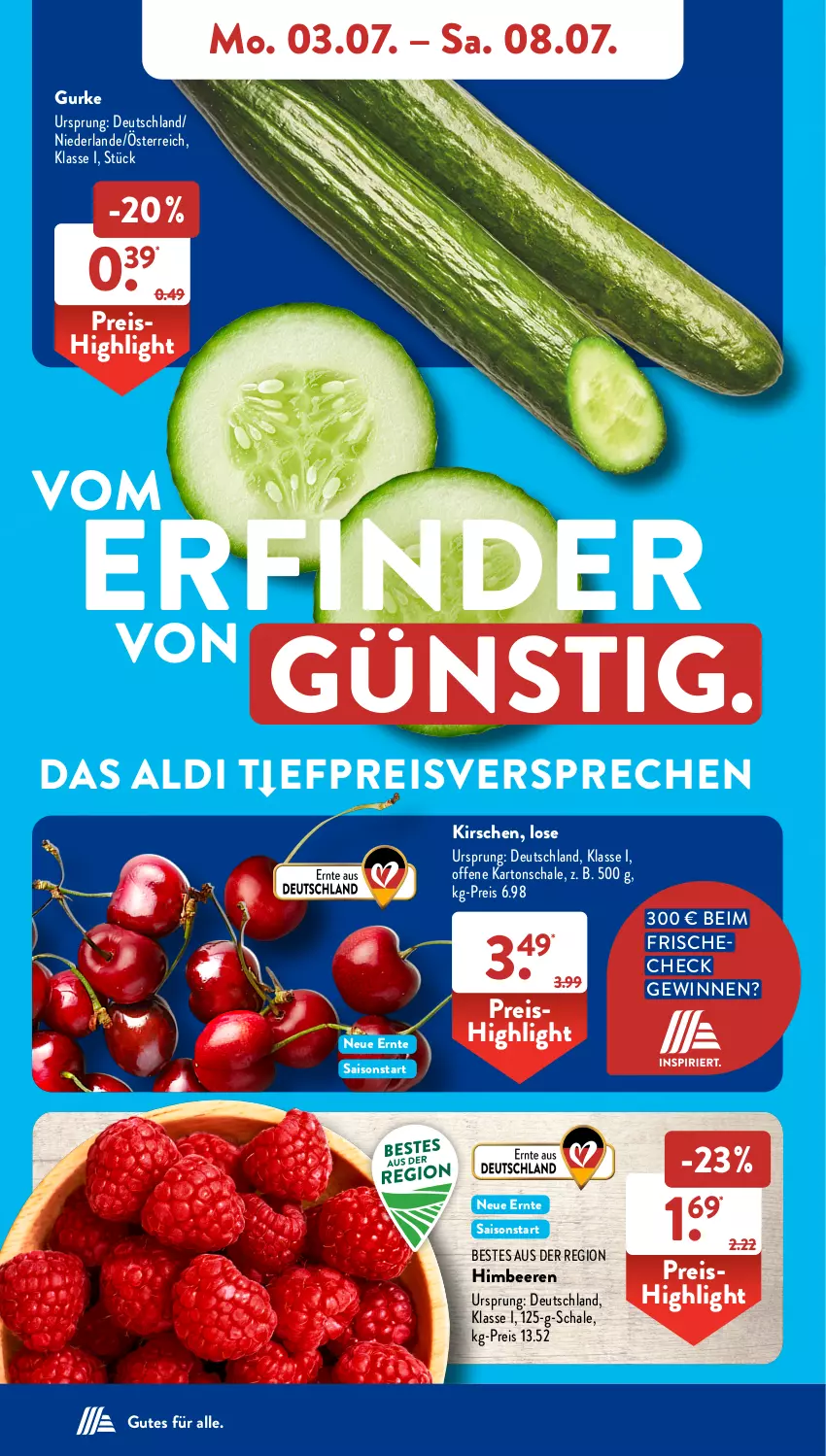 Aktueller Prospekt AldiSud - NÄCHSTE WOCHE - von 03.07 bis 08.07.2023 - strona 4 - produkty: aldi, beere, beeren, eis, gurke, himbeer, himbeere, himbeeren, kirsch, kirsche, kirschen, reis, Schal, Schale, Ti