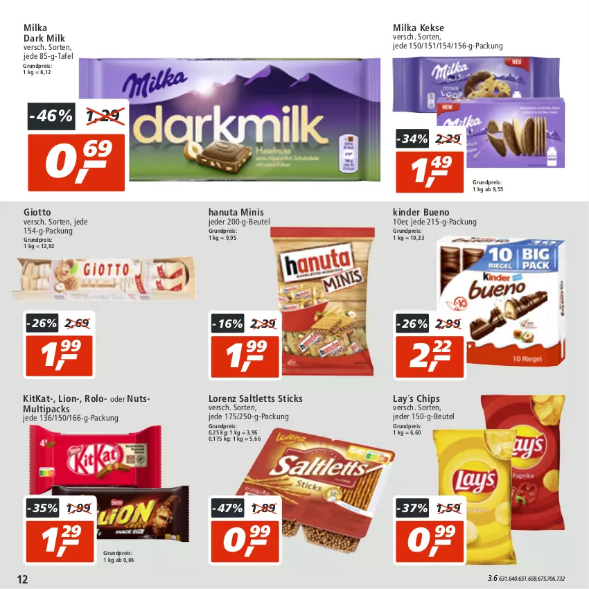 Aktueller Prospekt Real - von 01.08 bis 06.08.2022 - strona 12 - produkty: beutel, chips, eis, giotto, hanuta, keks, kekse, Kinder, kinder bueno, kitkat, lion, lorenz, milka, reis, saltletts, Ti