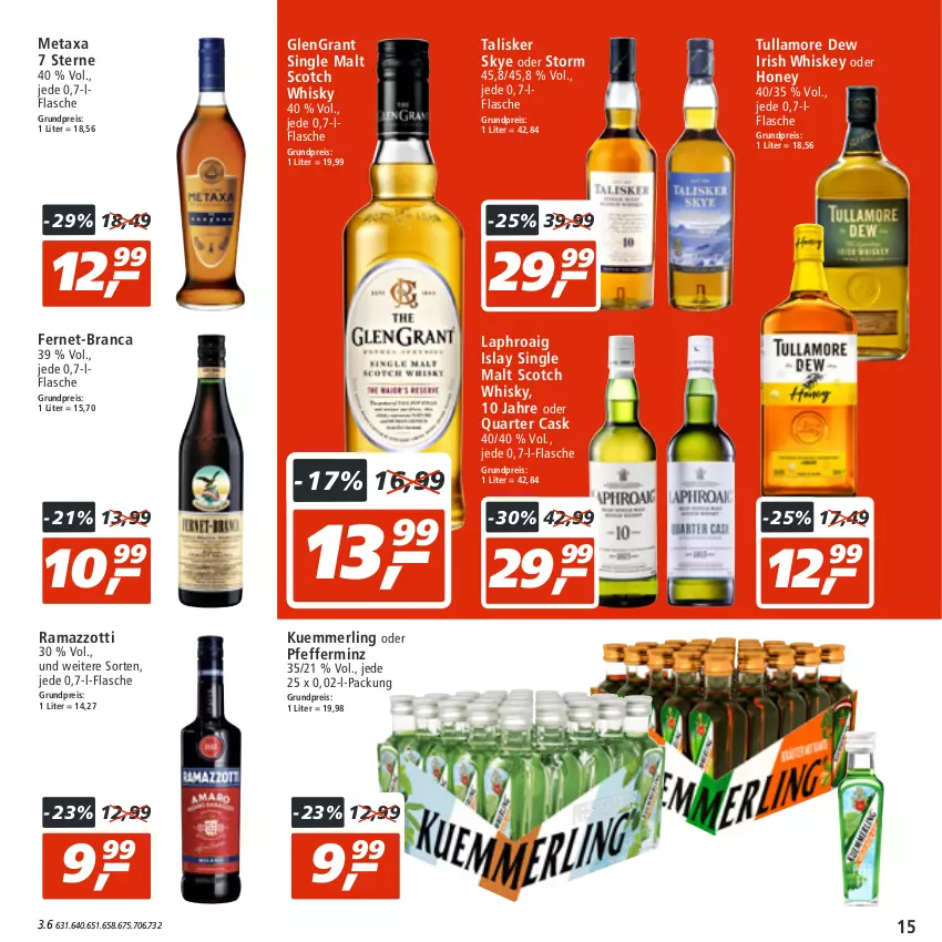 Aktueller Prospekt Real - von 01.08 bis 06.08.2022 - strona 15 - produkty: eis, Fernet, flasche, irish whiskey, islay single malt, kuemmerling, laphroaig, merl, Metaxa, pfeffer, rama, ramazzott, ramazzotti, reis, scotch, scotch whisky, single malt, Ti, tullamore, tullamore dew, whiskey, whisky, zott