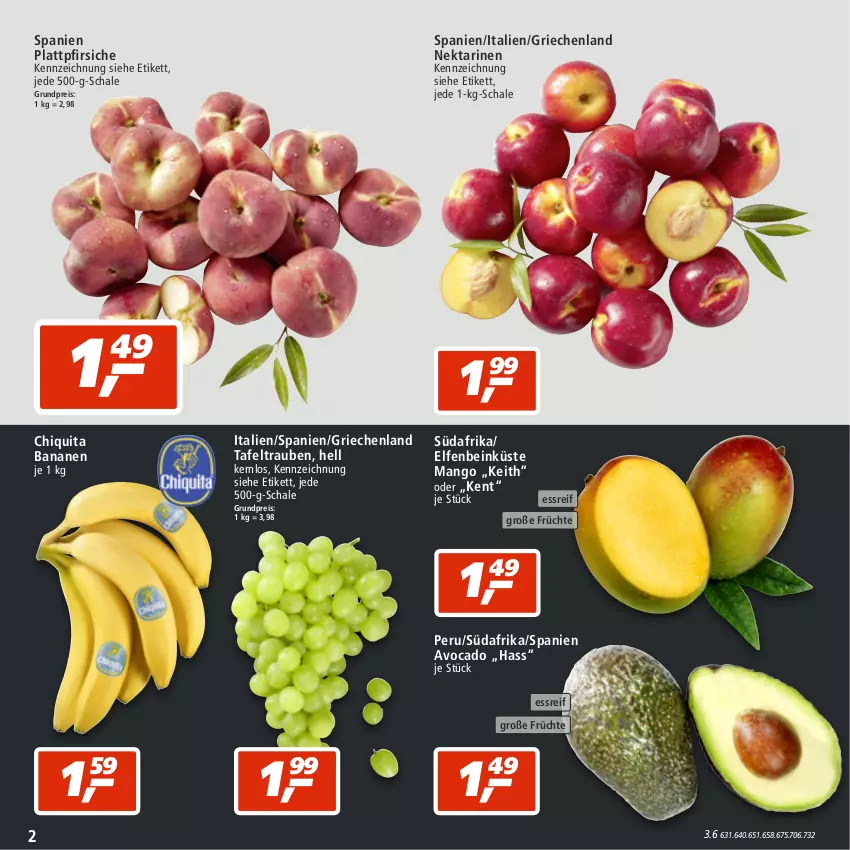 Aktueller Prospekt Real - von 01.08 bis 06.08.2022 - strona 2 - produkty: avocado, banane, bananen, chiquita, eis, früchte, mango, Nektar, nektarinen, pfirsich, pfirsiche, plattpfirsiche, reis, Schal, Schale, tafeltrauben, Ti, trauben