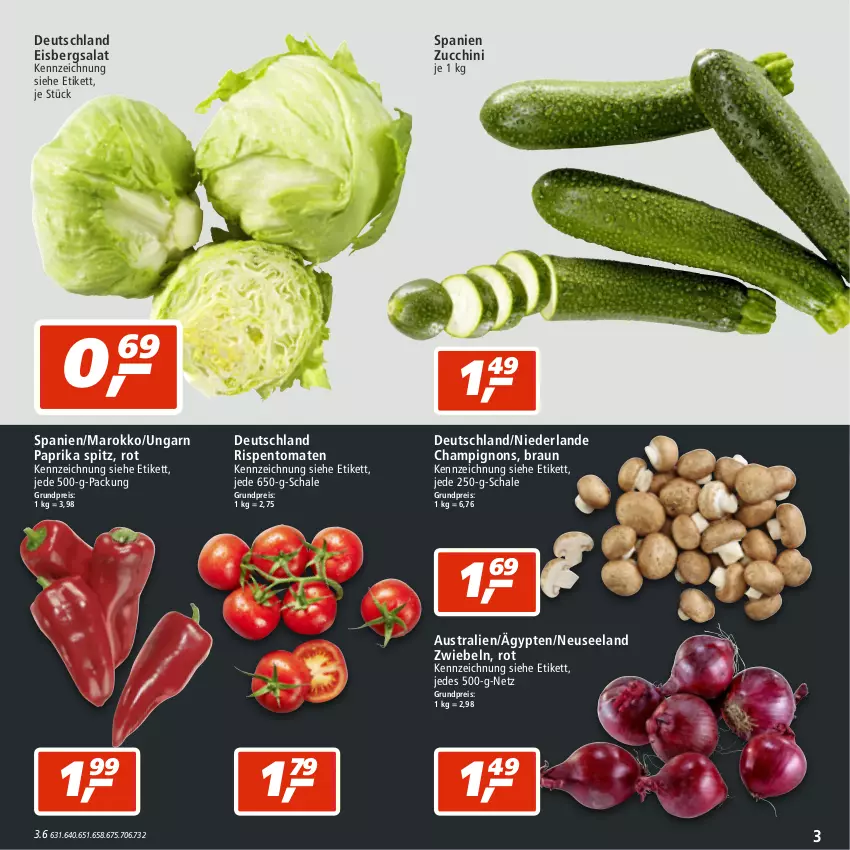 Aktueller Prospekt Real - von 01.08 bis 06.08.2022 - strona 3 - produkty: aust, braun, champignon, champignons, eis, eisbergsalat, Elan, paprika, reis, rispentomaten, salat, Schal, Schale, Ti, tomate, tomaten, zucchini, zwiebel, zwiebeln