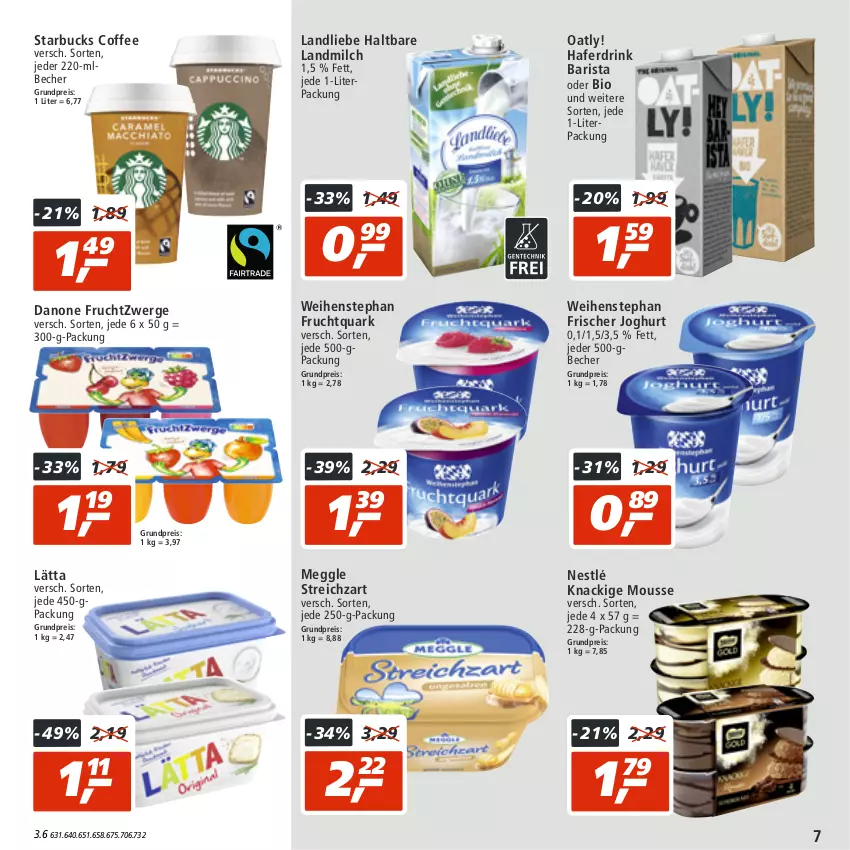 Aktueller Prospekt Real - von 01.08 bis 06.08.2022 - strona 7 - produkty: Becher, bio, danone, danone fruchtzwerge, drink, eis, frucht, Fruchtquark, fruchtzwerge, hafer, Haferdrink, joghur, joghurt, Knackige Mousse, landliebe, landmilch, lätta, meggle, milch, mousse, nestlé, quark, reis, starbucks, Streichzart, weihenstephan