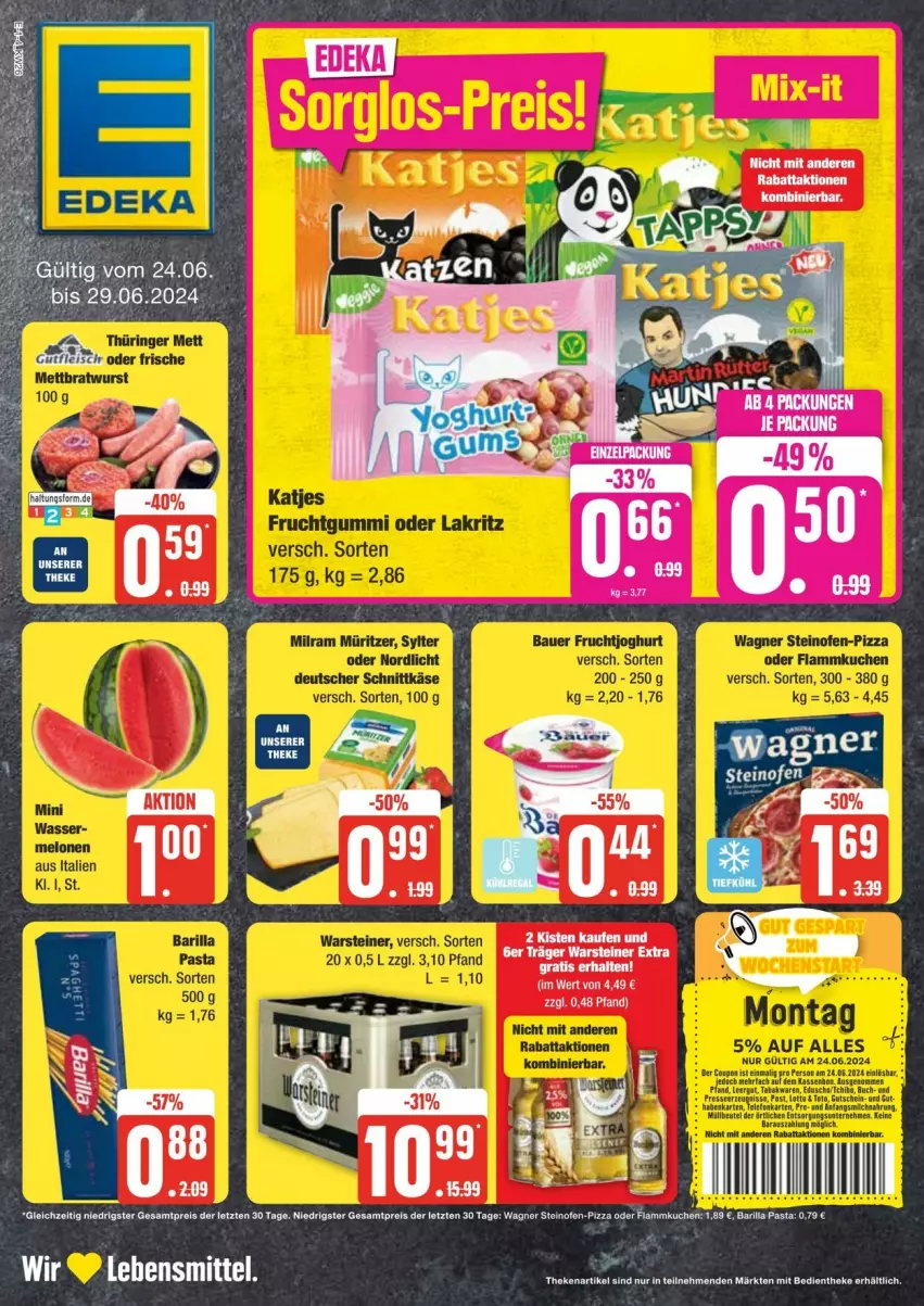 Aktueller Prospekt Edeka - Prospekte - von 22.06 bis 29.06.2024 - strona 1 - produkty: eis, lebensmittel, reis, Ti, wagner, ZTE