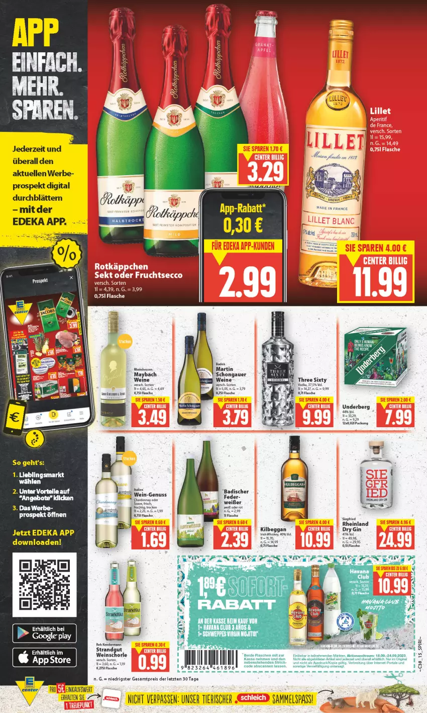 Aktueller Prospekt Edeka - Angebote der Woche - von 18.09 bis 23.09.2023 - strona 15 - produkty: angebot, angebote, auer, Bad, Brei, deka, dry gin, eis, elle, flasche, gin, kilbeggan, LG, maybach, nuss, reis, schorle, Three Sixty, Ti, underberg, vodka, wein, weine, weinschorle, ZTE