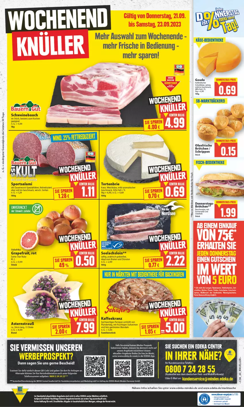 Aktueller Prospekt Edeka - Angebote der Woche - von 18.09 bis 23.09.2023 - strona 20 - produkty: angebot, angebote, auer, Bau, beko, braten, brie, brötchen, deka, eis, elle, Engel, ente, fisch, frucht, gouda, grapefruit, holländischer schnittkäse, ideal zum braten, kaffee, Käse, Kranz, lachs, LG, Liege, mac, mandel, mandeln, matjes, mit frucht, Ofen, papier, Plunder, Rauch, reis, rel, Rippen, saft, salami, salat, schnittkäse, schwein, schweine, Schweinebauch, Sport, telefon, Ti, Tiere, tisch, torte, weichkäse, wein, weine, wurst, ZTE, zwiebel, zwiebeln