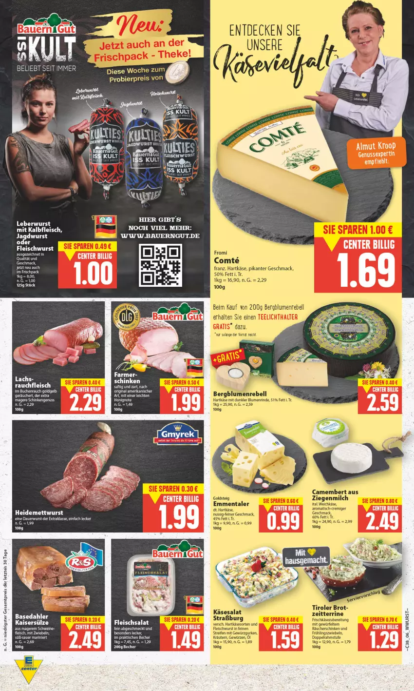 Aktueller Prospekt Edeka - Angebote der Woche - von 18.09 bis 23.09.2023 - strona 6 - produkty: auer, Bau, Bauer, bauerngut, Becher, bier, blume, blumen, brot, buch, camembert, doppelrahmstufe, eis, emmentaler, fleisch, fleischsalat, fleischwurst, frischkäse, frischkäsezubereitung, gewürz, Gewürzgurke, gewürzgurken, gin, goldsteig, gurke, gurken, hartkäse, honig, jagdwurst, Kaiser, Kaisersülze, Kalbfleisch, Käse, kräuter, kräutern, leberwurst, mac, Mett, mettwurst, milch, mit kalbfleisch, mit zwiebeln, nuss, Rauch, rebell, reifen, reis, rind, saft, salat, schinken, schwein, schweine, terrine, Ti, tisch, wein, weine, würfel, wurst, ZTE, zwiebel, zwiebeln