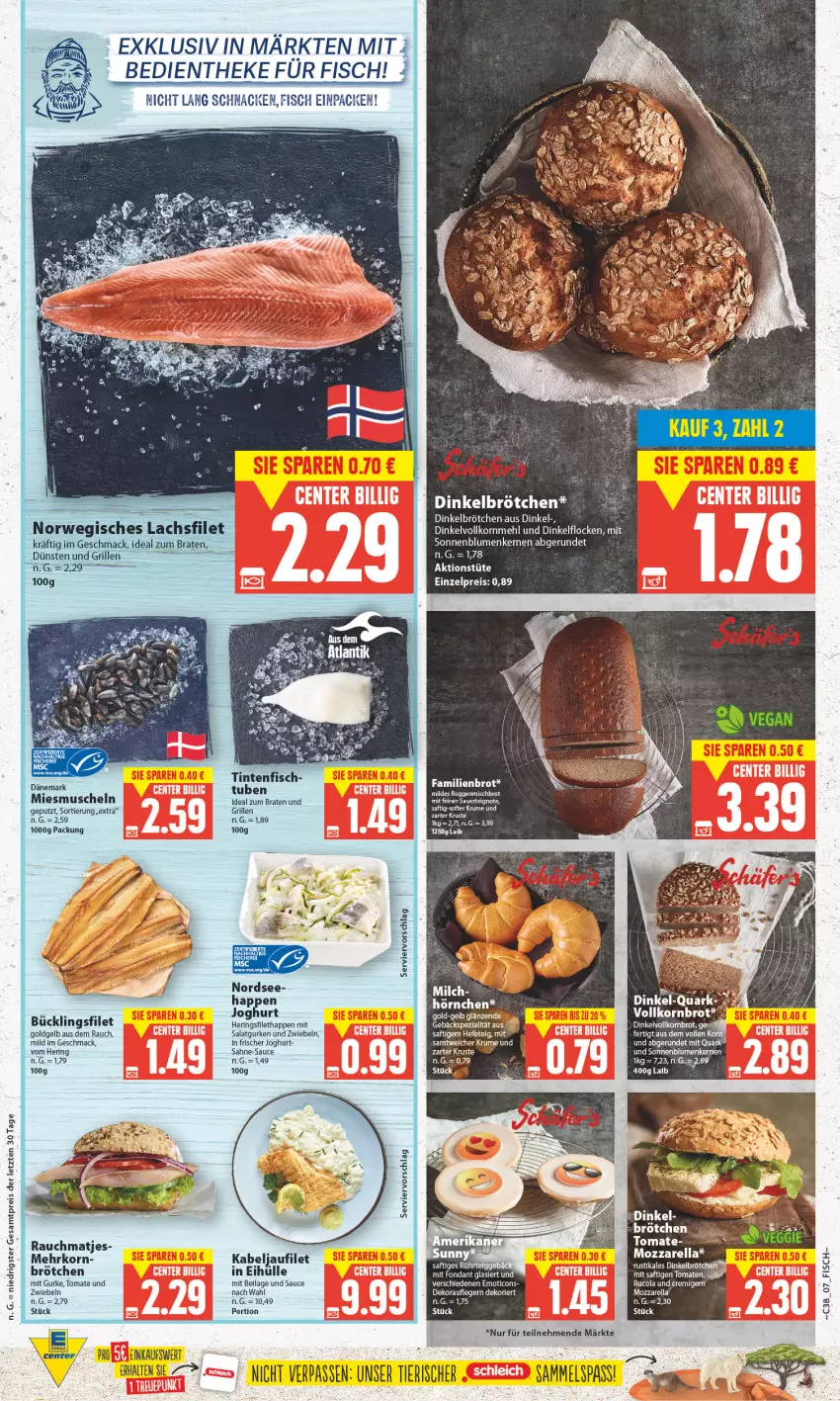 Aktueller Prospekt Edeka - Angebote der Woche - von 18.09 bis 23.09.2023 - strona 7 - produkty: blume, blumen, braten, brot, brötchen, cola, dinkelbrötchen, Dinkelvollkornmehl, eis, filet, fisch, grill, gurke, gurken, Hefe, hering, Herings, ideal zum braten, ilag, joghur, joghurt, kabeljaufilet, Kette, korn, LG, mac, matjes, mehl, milch, mozzarella, Muscheln, Nordsee, quark, Rauch, reis, rel, ring, rucola, rum, saft, sahne, salat, Salatgurke, salatgurken, sauce, sonnenblume, sonnenblumen, Sonnenblumenkerne, sonnenblumenkernen, tee, Ti, tomate, tuc, Tüte, ZTE, zwiebel, zwiebeln