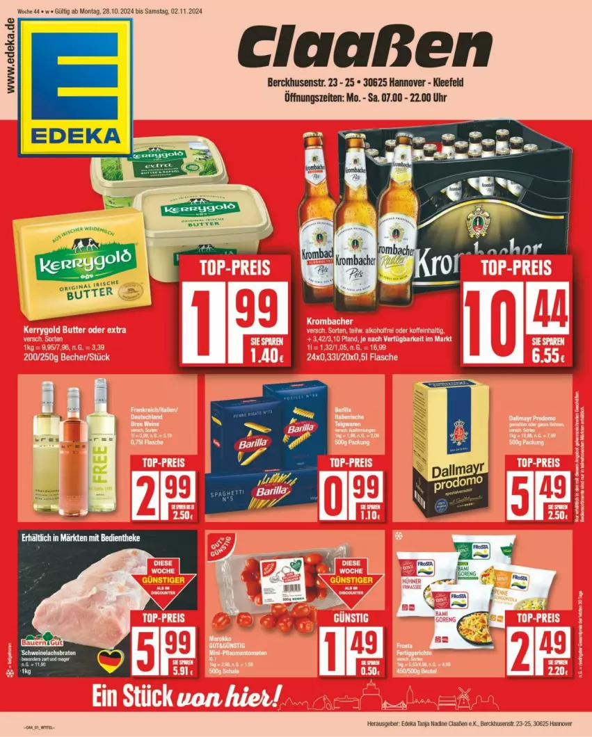 Aktueller Prospekt Edeka - Prospekte - von 28.10 bis 02.11.2024 - strona 1 - produkty: braten, deka, lachs, Lachsbraten, schwein, schweine, Schweinelachs, Ti, uhr, wein, weine