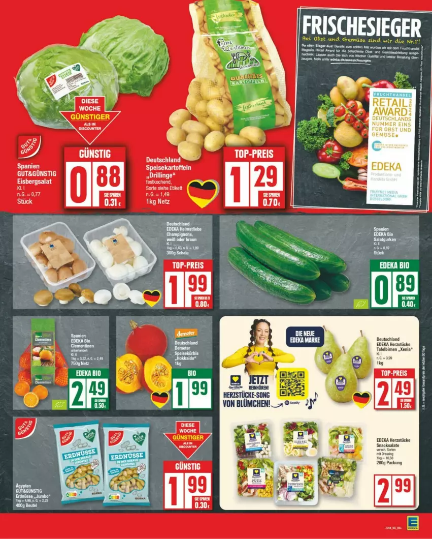 Aktueller Prospekt Edeka - Prospekte - von 28.10 bis 02.11.2024 - strona 3 - produkty: deka, eis, eisbergsalat, kartoffel, kartoffeln, salat, salate, snack, snacks, speisekartoffeln, Ti, wein