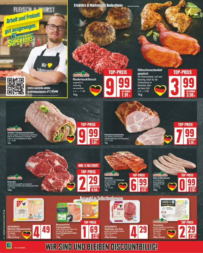 Aktueller Prospekt Edeka - Prospekte - von 28.10 bis 02.11.2024 - strona 4 - produkty: auer, Bau, Bauer, braten, deka, eis, fleisch, grill, hackfleisch, hähnchenschenkel, henkel, kasseler, reis, rind, rinder, rinderhackfleisch, schenkel, schwein, top-preis, wein