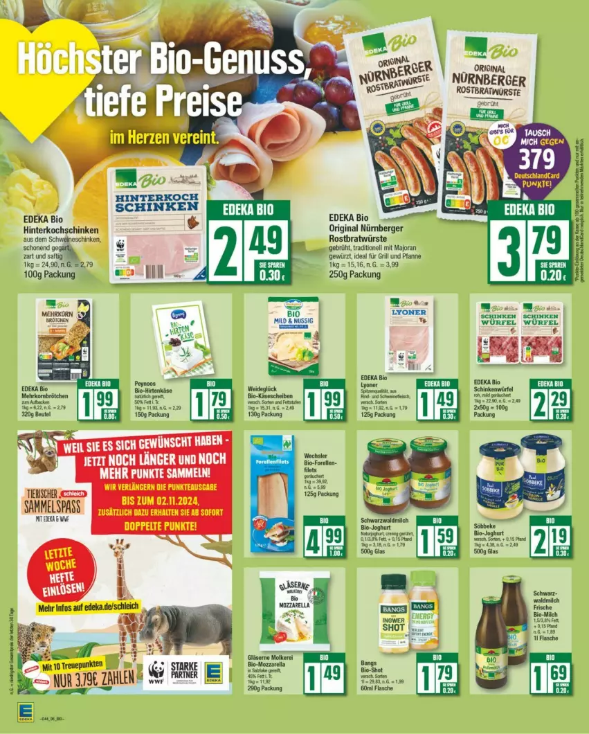 Aktueller Prospekt Edeka - Prospekte - von 28.10 bis 02.11.2024 - strona 6 - produkty: Berger, bio, brot, deka, edeka bio, eis, fleisch, für grill und pfanne, gewürz, gin, grill, grill und pfanne, hinterkochschinken, hirtenkäse, ideal für grill, ideal für grill und pfanne, Käse, kochschinken, korn, lion, nürnberger, pfanne, rind, saft, schinken, Schleich, schwein, schweine, schweinefleisch, Ti, und pfanne, wein, weine, würfel