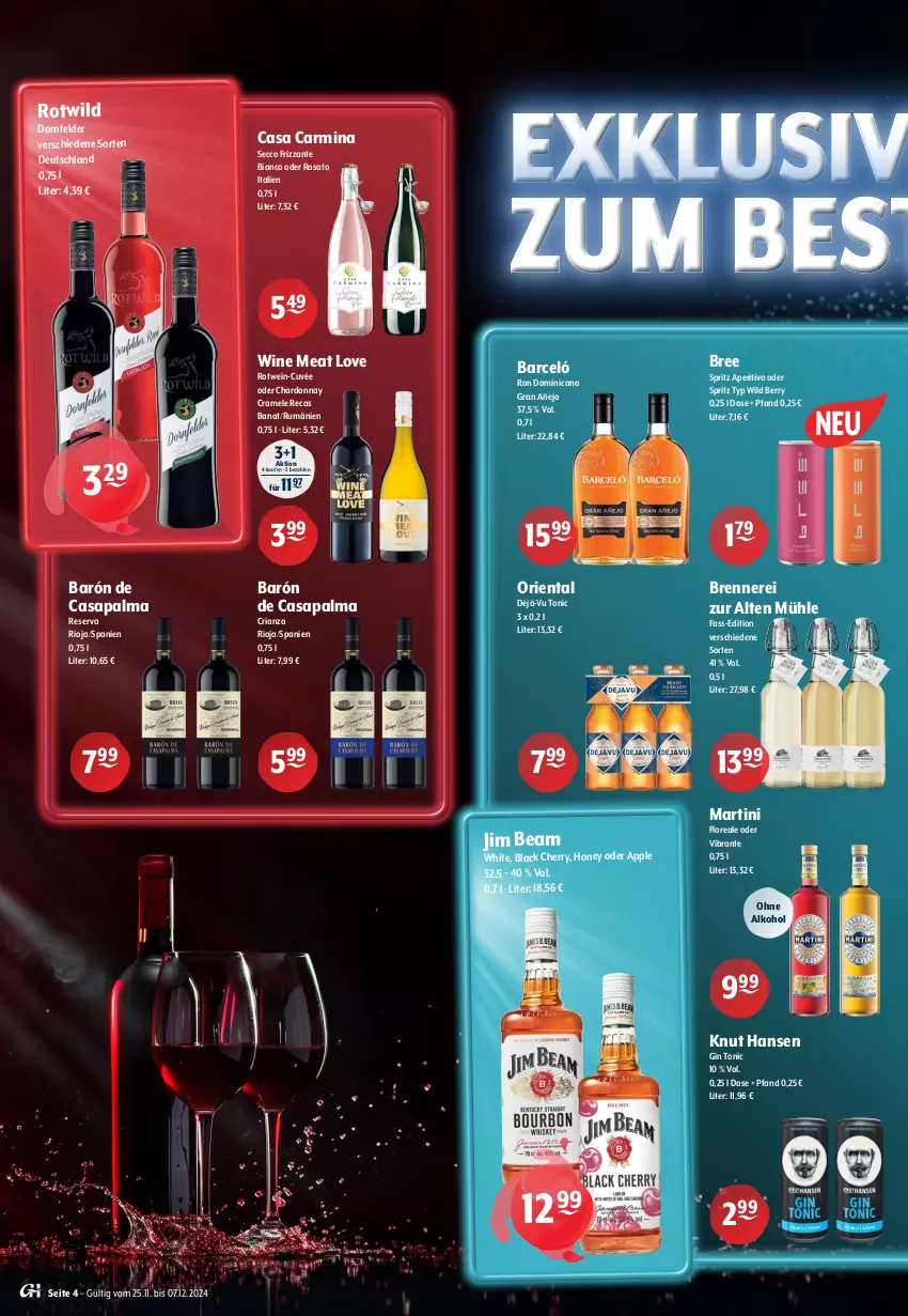 Aktueller Prospekt Getraenke Hoffmann - Prospekte - von 25.11 bis 07.12.2024 - strona 4 - produkty: alkohol, Apple, bree, chardonnay, cuvée, dornfelder, ecco, frizzante, gin, jim beam, lack, loreal, martini, ohne alkohol, Ria, rioja, rosato, rotwein, rum, Ti, tonic, wein, Wild, wild berry