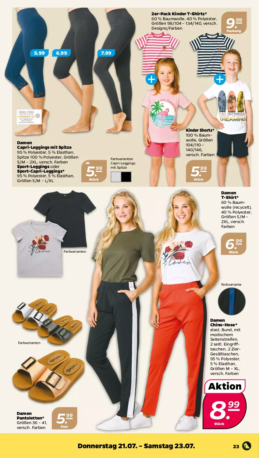 Aktueller Prospekt Netto - Woche 29 - von 18.07 bis 23.07.2022 - strona 23 - produkty: Bau, baumwolle, Cap, damen t-shirt, gin, hose, Kinder, leggings, pantolette, pantoletten, reifen, Ria, shirt, shirts, shorts, Sport, T-Shirt, Tasche, taschen, Ti, wolle