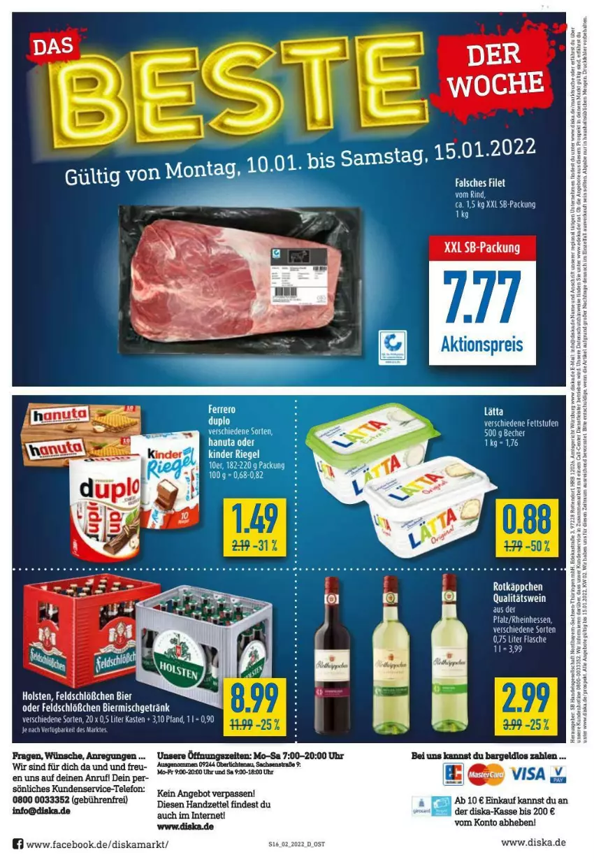 Aktueller Prospekt Diska - Prospekte - von 10.01 bis 15.01.2022 - strona 16 - produkty: angebot, bier, flasche, getränk, holsten, qualitätswein, rotkäppchen, tee, telefon, uhr, wein