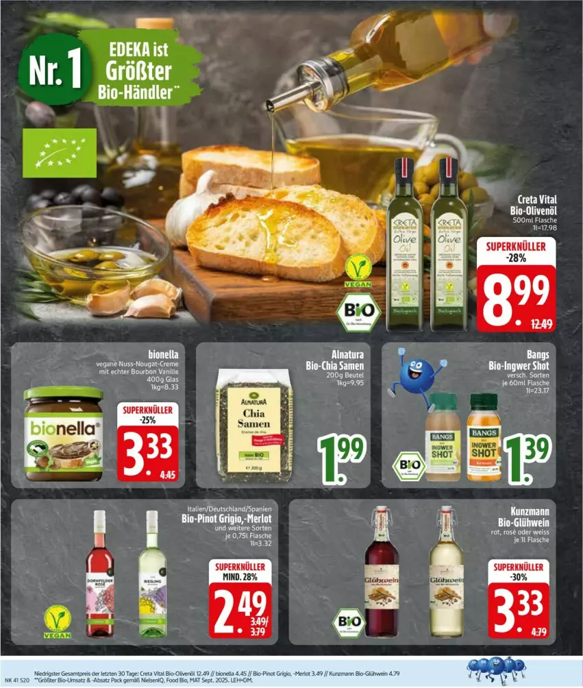 Aktueller Prospekt Edeka - Prospekte - von 05.10 bis 10.10.2026 - strona 22 - produkty: bio, Bio-Olivenöl, bourbon, bourbon vanille, creta vital, deka, eis, flasche, Glühwein, merl, merlot, olive, oliven, olivenöl, Pinot, pinot grigio, reis, vanille, vita, wein, ZTE