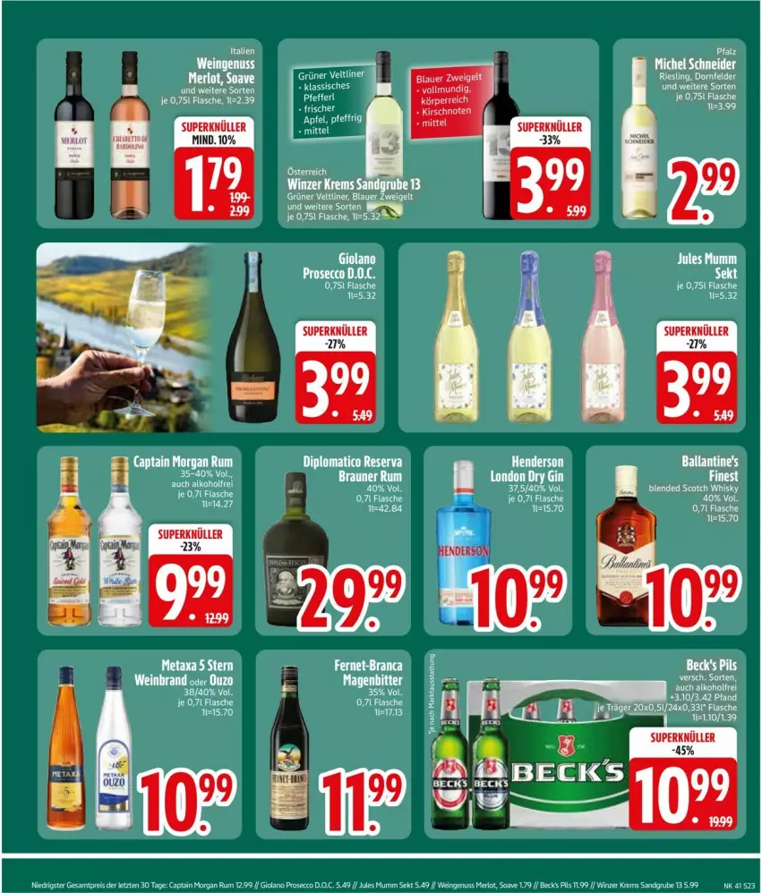 Aktueller Prospekt Edeka - Prospekte - von 05.10 bis 10.10.2026 - strona 25 - produkty: apfel, ball, becks, blended scotch, blended scotch whisky, braun, Cap, captain morgan, dip, Diplomatico, ecco, flasche, jules mumm, merl, merlot, Michel Schneider, mumm, nuss, pfeffer, pils, prosecco, rum, scotch, scotch whisky, sekt, Ti, wein, whisky, ZTE