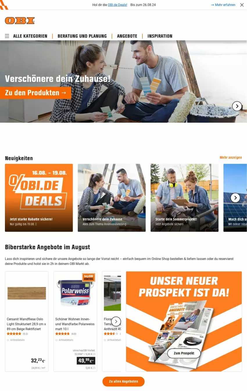 Aktueller Prospekt Obi - Prospekte - von 20.08 bis 28.08.2024 - strona 1 - produkty: angebot, angebote, eis, elle, mac, rwe, Ti, Yo