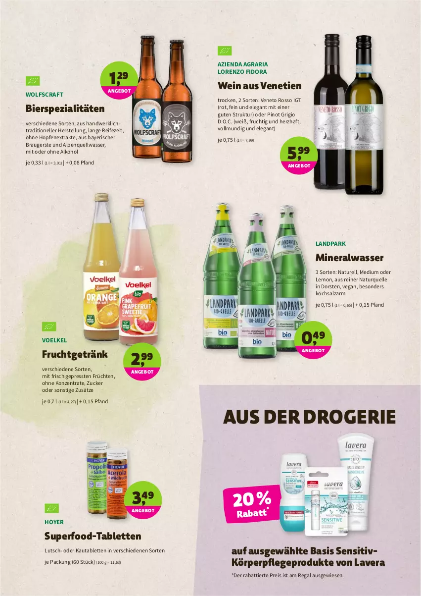 Aktueller Prospekt Denns Biomarkt - Prospekte - von 19.01 bis 01.02.2022 - strona 7 - produkty: alkohol, Alwa, angebot, bier, bierspezialitäten, eis, elle, frucht, früchte, früchten, getränk, körperpflege, lavera, lorenz, mineralwasser, natur, ohne alkohol, Pinot, pinot grigio, regal, reis, rel, Ria, salz, Spezi, tablet, tablett, Tablette, Ti, wasser, wein, zucker